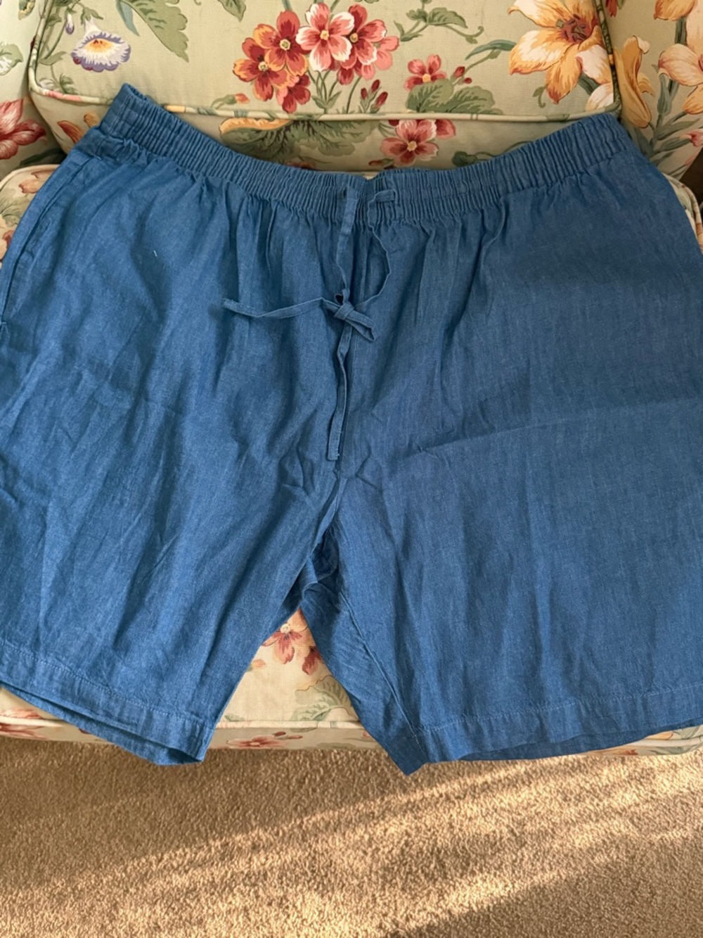 Casual Drawstring Linen-Blend Shorts in Blue